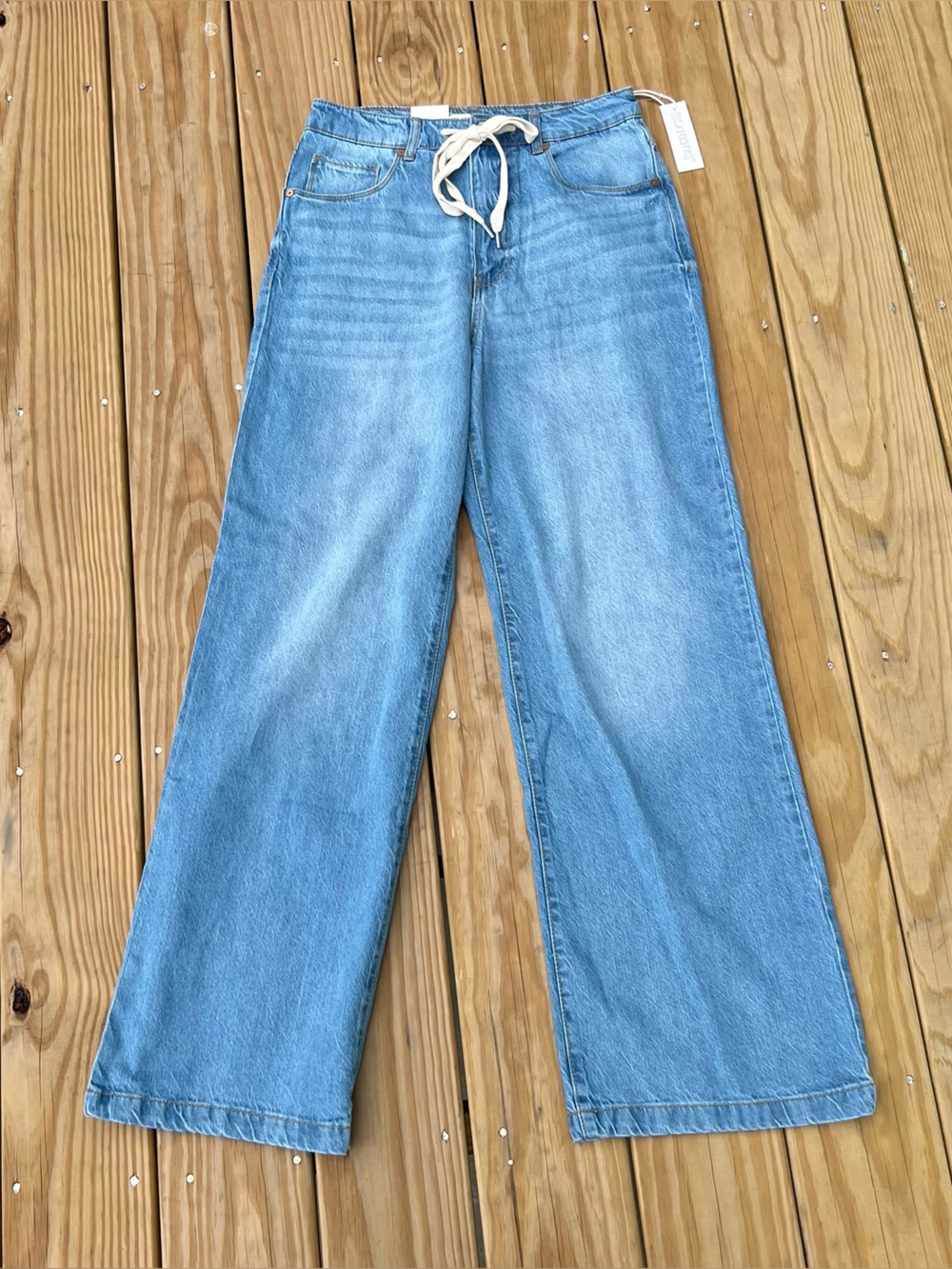 BLANKNYC Womens 27 Low-Rise Baggy Fit Drawstring Blue Jeans Wide Leg Stretch NWT